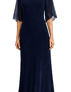Soft Blue Floral Sheath Gown white